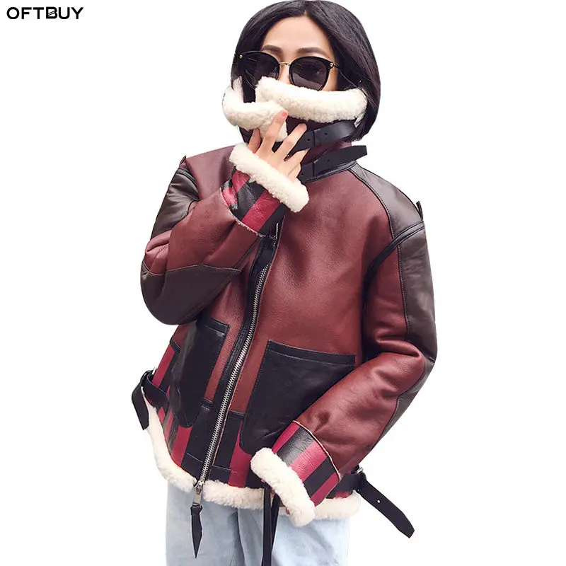 Sale Winter Jacket Women Brand 2019  Real Fur Coat Genuine Leather Coat Warm Thick Merino Sheep Fur Double-faced Fur Parka Outerwear 1