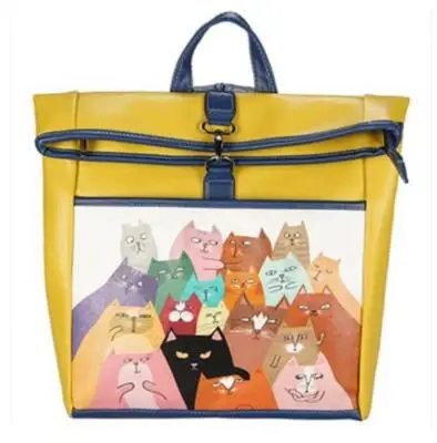 Preppy Style Cartoon Cute Printing Backpack Vintage High Quality Pu Leather School Bags For Teenagers Girls