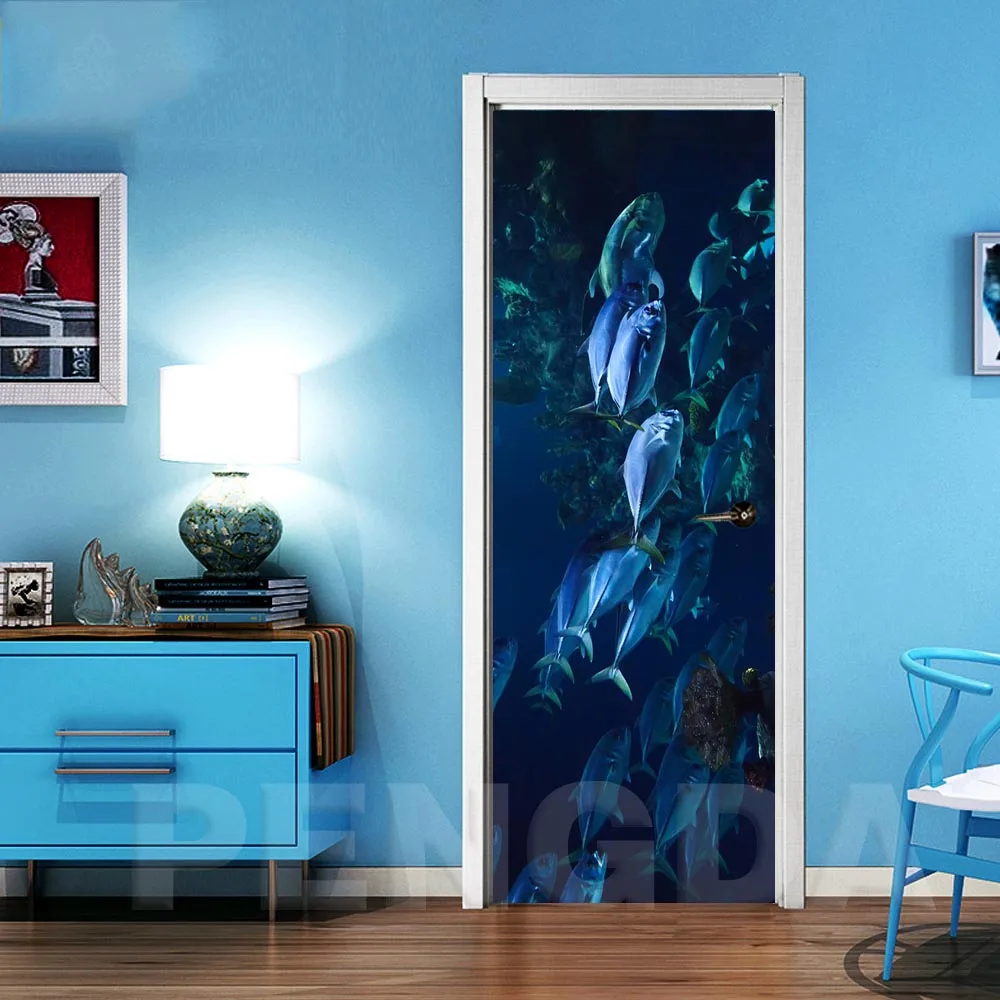 Door LXR2892-02 Самоклеящаяся 3D наклейка Красивая рыбка морской принт Животных искусство цвет кирпич потянув дверь Водонепроницаемая картина обои домашний декор - Цвет: Door LXR2892-02