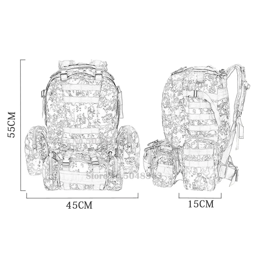 55L Molle военный тактический рюкзак для рыбалки, походов, охоты, альпинизма, камуфляж, альпинизма, сумки 600D
