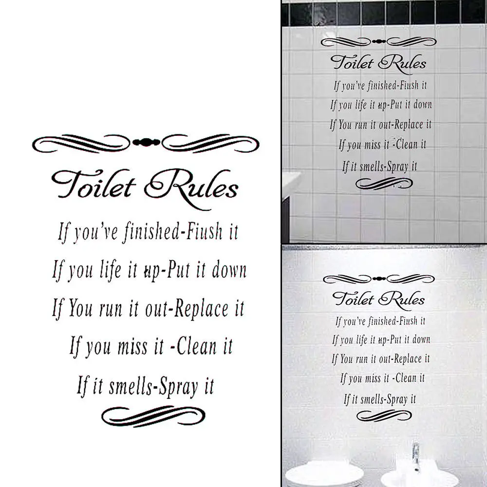 Washroom Toilet Rules Quote Wall Stickers Bathroom Removable Decalsin