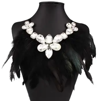

Big Fashion Rhinestone Black Feather Statement Collar Necklaces Punk Jewelry feather necklace
