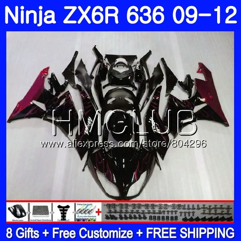 

Body For KAWASAKI NINJA ZX636 ZX-6R ZX6R Red flames 09 10 11 12 15HM.9 ZX 636 600CC ZX-636 ZX 6R 2009 2010 2011 2012 Fairing