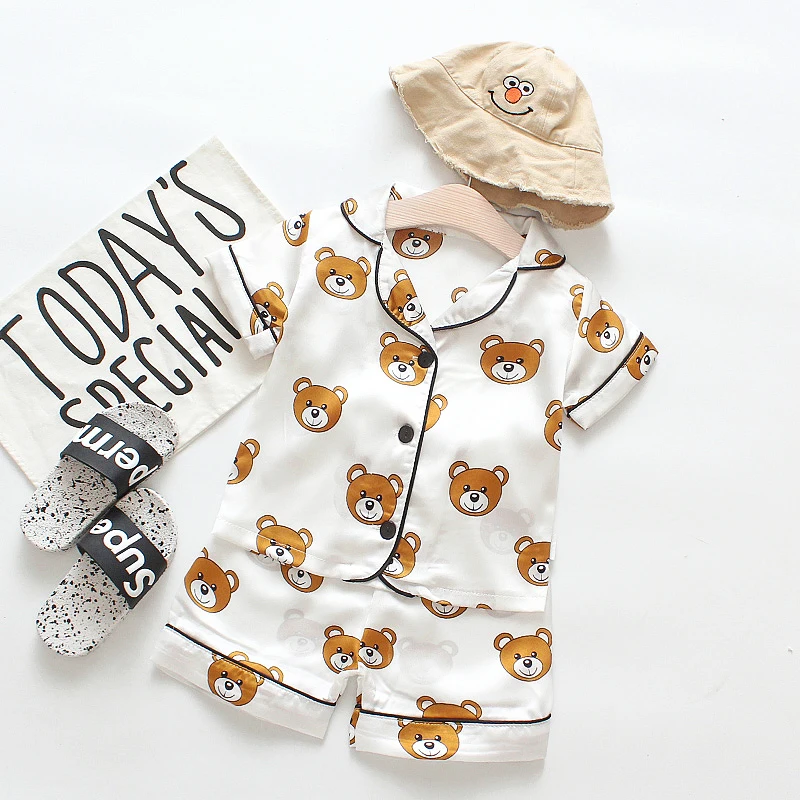 

Baby Kids Boys Girls Cartoon Bear Pajamas Print Outfits Set Short Sleeve Blouse Tops+Shorts Sleepwear Clothing 3 Months-6 Years
