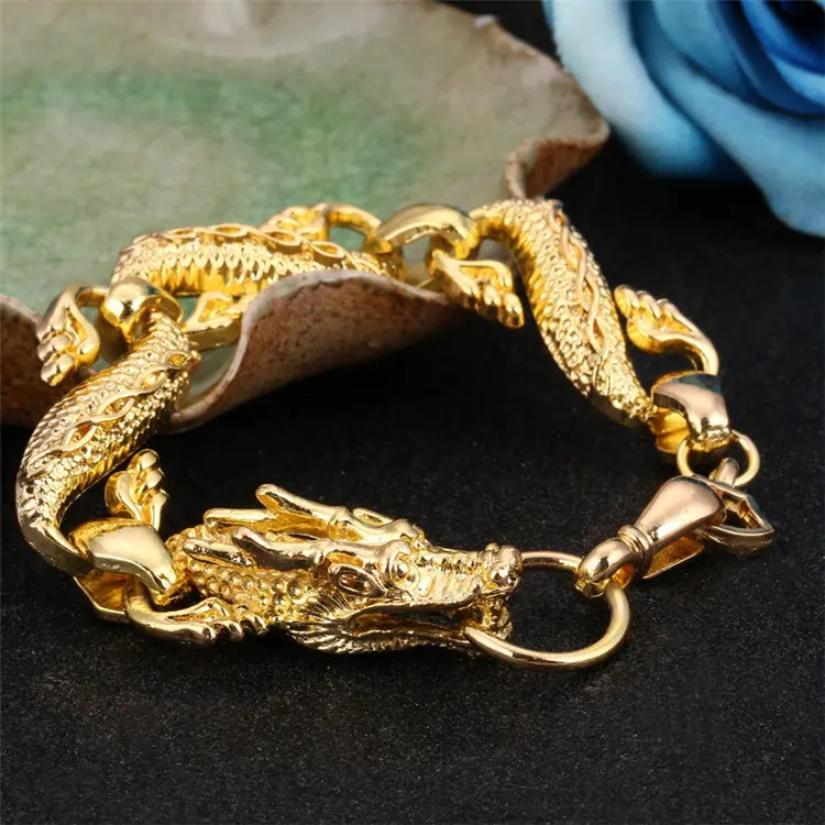 Позолоченный браслет с драконом, мужские ювелирные изделия из нержавеющей стали, браслеты с подвесками, мужские браслеты с цепочкой, мужские браслеты - Окраска металла: gold