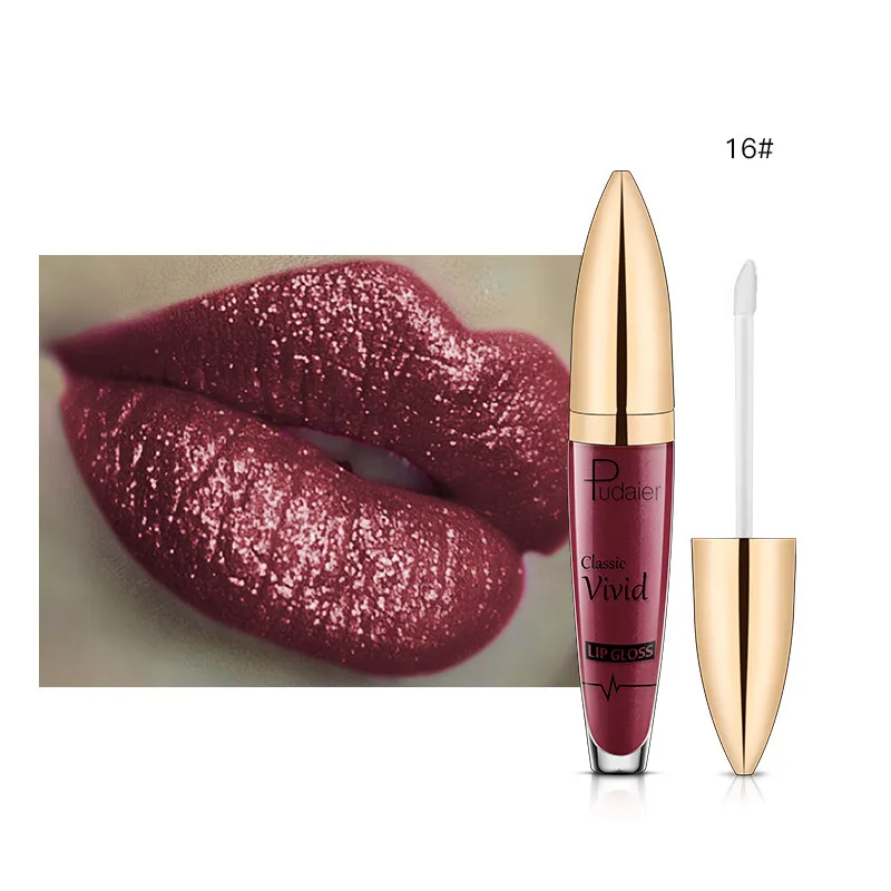 Pudaier 18Colors Glitter Liquid Lipgloss Waterproof Makeup Cosmetics Bright Lip Sense Metallic Matte Pearl Lip Gloss - Цвет: Color 16