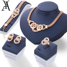 Горячая распродажа бициклическая подключен кристалл африки ювелирные комплект свадьба золотая себе ожерелье серьги браслет кольца для женщин свадьба Бижутерия колье и серьги набор бижутерии