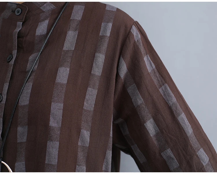 Dresses Women Dress Plus Size Long Sleeve Spring Summer Knee Length Casual Plaid Blouse Shirt Cotton Linen Dress Women 2019 13