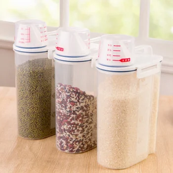

2L Storage Box High Quality Plastic Cereal Dispenser Storage Box Kitchen Food Grain Rice Containers Nice