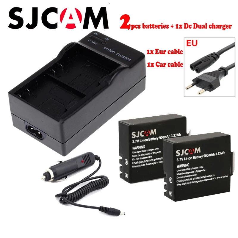 Sjcam Sj900 Battery + Eur/car Cable Charger For Sjcam M10 Wifi Sj4000 ...