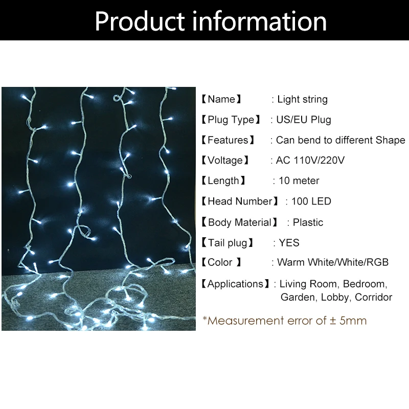 10 m 100 LED de Navidad luces de la secuencia del RGB LED guirnalda árbol de Navidad Luz de hadas Luce hogar al aire libre de interior decoración de Navidad