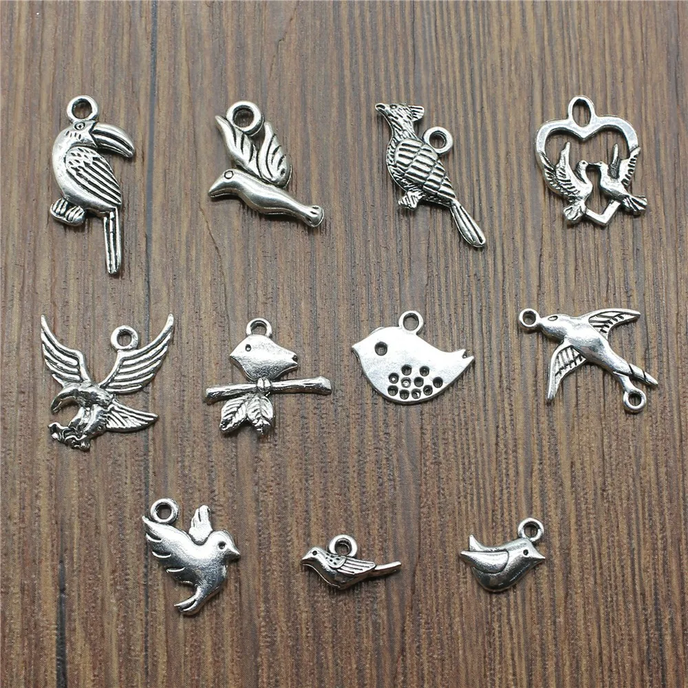 

40pcs Charm Bird Vintage Antique Silver Color Cute Bird Charm Jewelry Findings Diy Small Bird Charm