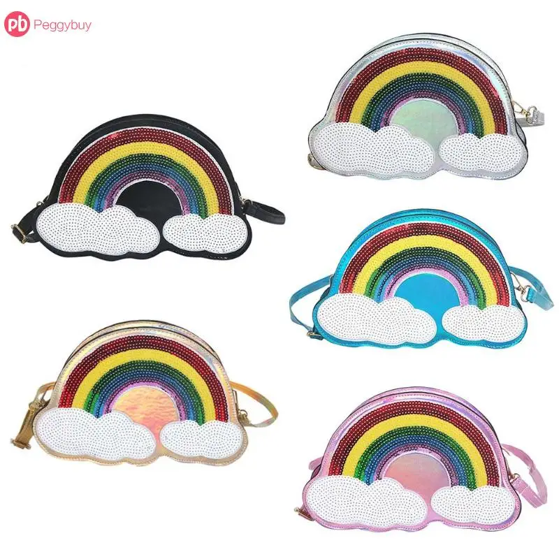 

Creative Unique Fashion Sequins Shining Rainbow Laser Women High Quality PU Leather Shoulder Messenger Bags Bolsa