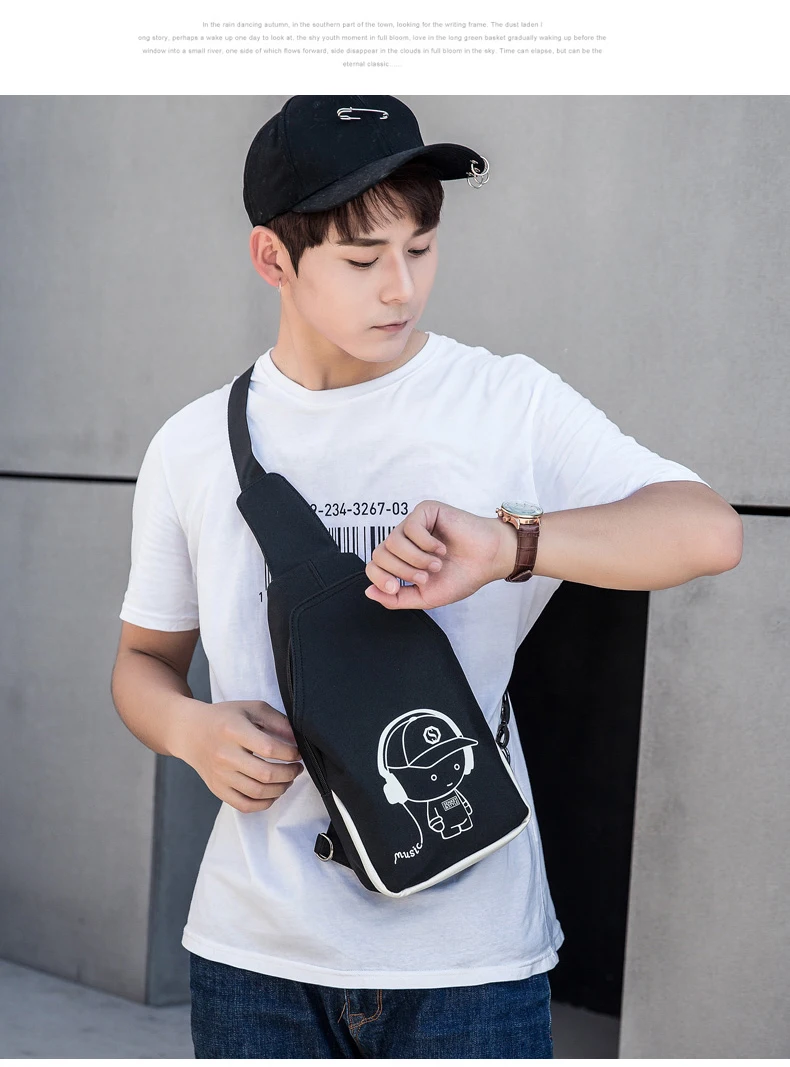 Men Bags Oxford Chest Sling Bags Men Fashion Style USB Charging Male Messenger Bagss Casual Small Crossbody Bags Daypack