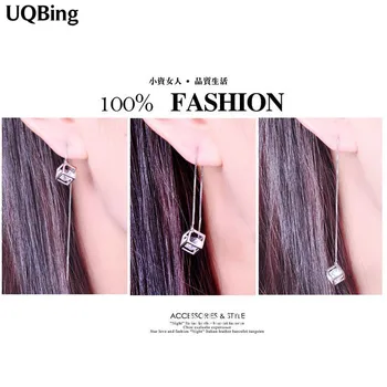 

925 sterling silver cube drop earrings crystal tassle sterling silver earrings wholesale silver jewelry