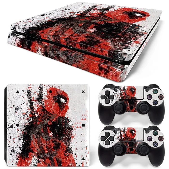 

New Decals for Deadpool Protective Vinyl sticker for PS4 slim console + 2 controller skin covers #TN-P4Slim-0020