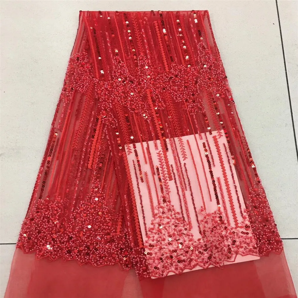 

Red lace fabric guangzhou bridal tulle lace fabrics with sequins chantilly lace fabric in dubai for wedding dress H261-2