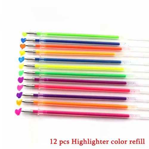 12pcs highlighter 12/24/36 Цвет Заправка для гелевой ручки набор блеск мульти Цветной ручка с чернилами стандартных цветов аксессуары стержни для гелевых ручек стержень для ручки школьные канцелярские принадлежности - Цвет: 12pcs highlighter