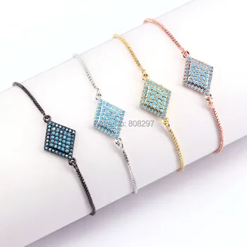 

Wholesale 10PCS Blue CZ Micro Pave Rhombus Connector Chain Bracelets for Women Jewelry