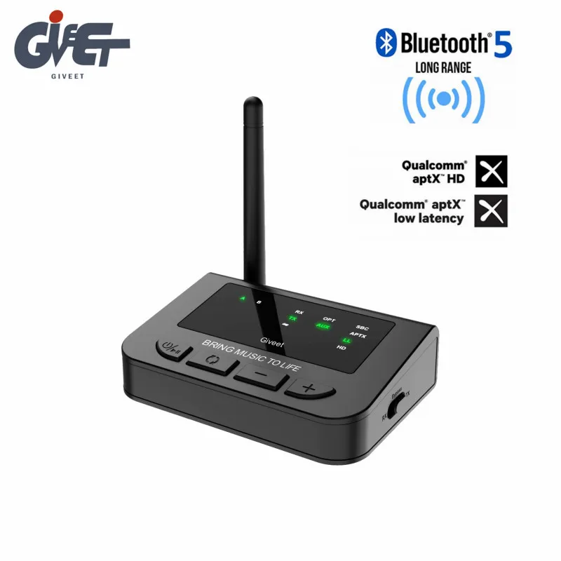 

Bluetooth 5.0 Long Range Transmitter Receiver 3 In 1 Wireless AUX & Optical Adapter aptX HD & APX Low Latency for TV Home Stereo