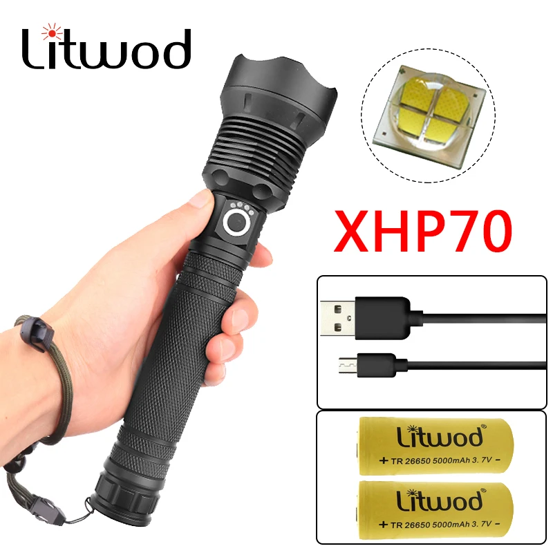 

Litwod Z20+CREE XHP70 High brightness Powerful LED Flashlight torch light USE 2*26650 Batteries Lantern Camping adventure 1282