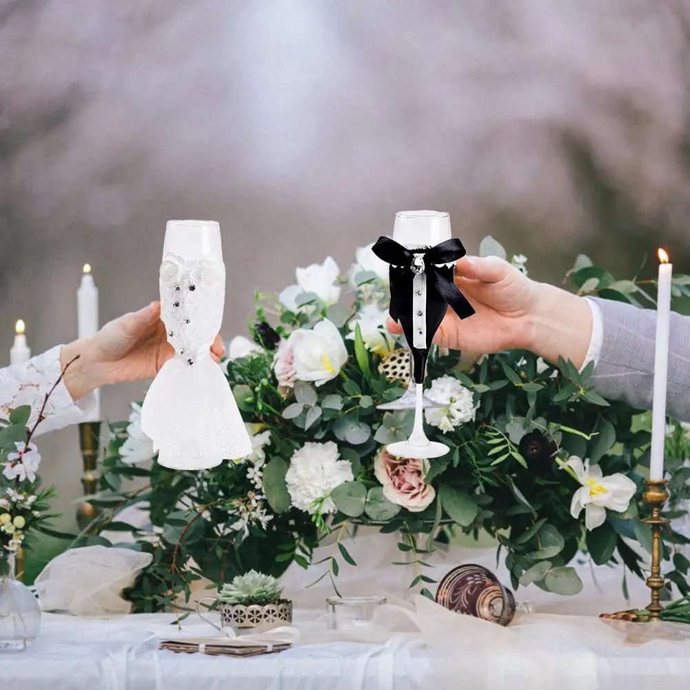 Стеклянная чашка для свадьбы, вина, шампанского, бокал es, Набор чашек для невесты и жениха, черное белое платье, декоративная чашка для свадьбы, юбилея