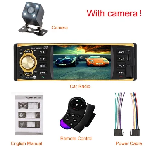 Авторадио с камерой заднего вида, дистанционное управление, 4,1 дюймов, 1 один Din, автомобильное радио, аудио, стерео, AUX, FM, радио станция, Bluetooth - Цвет: With 4 LED Camera