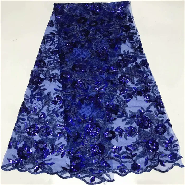 

New design French Net Sequin Lace Fabric 2018 Latest african sequence lace fabric with embroidery tulle fabric Royal Blue Black