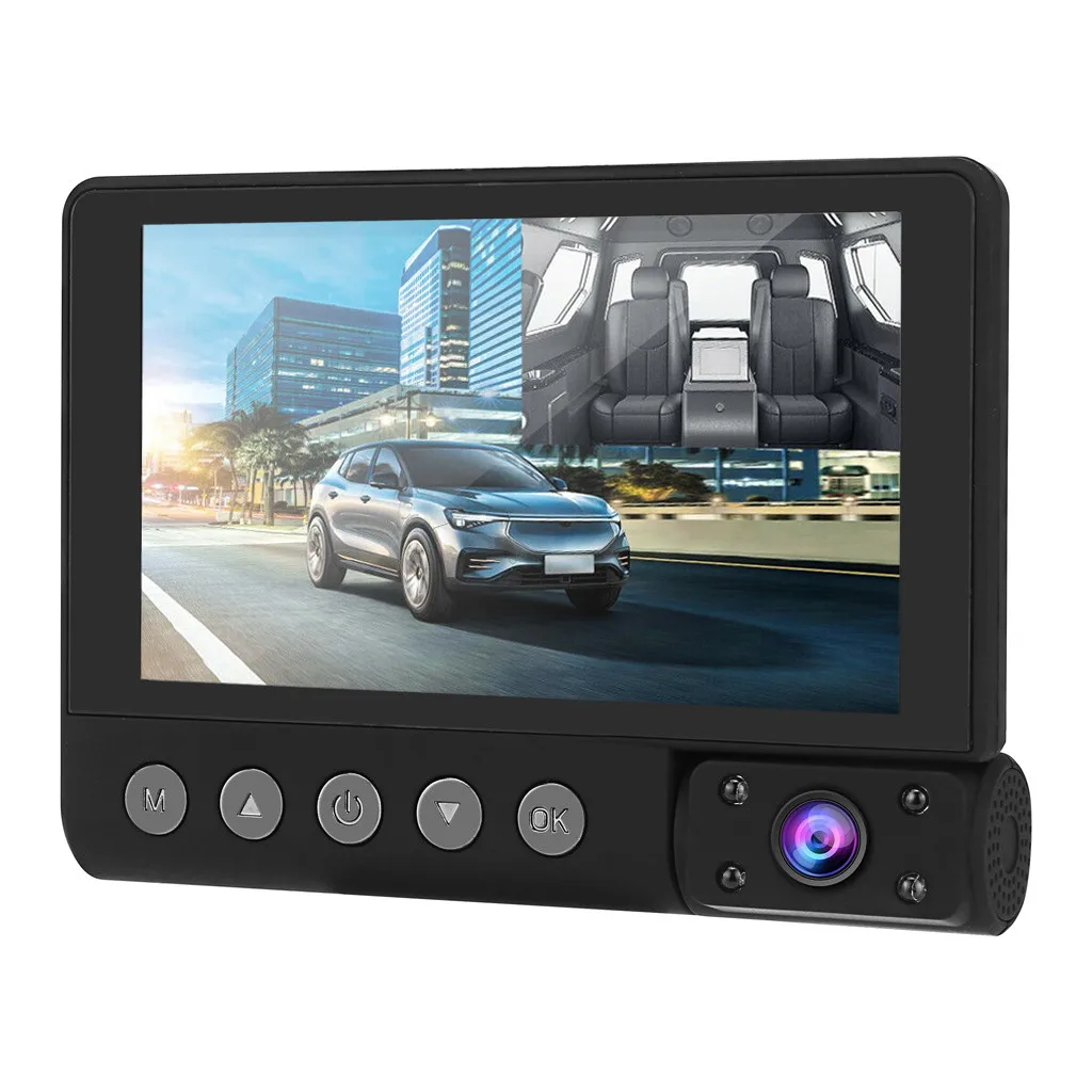 Full HD 1080P Автомобильный видеорегистратор Камера авто 4 дюйма зеркало заднего вида цифровой видеорегистратор 3 объектива регистрационная видеокамера