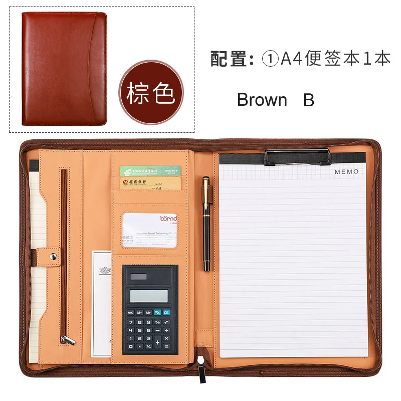 A4 папка для файлов бизнес Padfolio презентационная папка портфель документов сумка менеджера для документов A4 с молнией офисные принадлежности - Цвет: Brown B