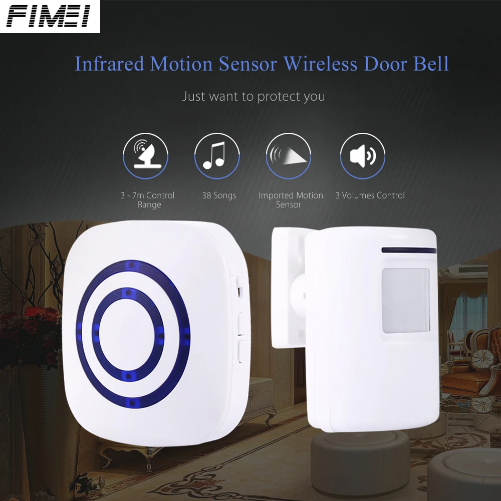 FIMEI Infrared Motion Sensor Wireless Doorbell Easy Install Long
