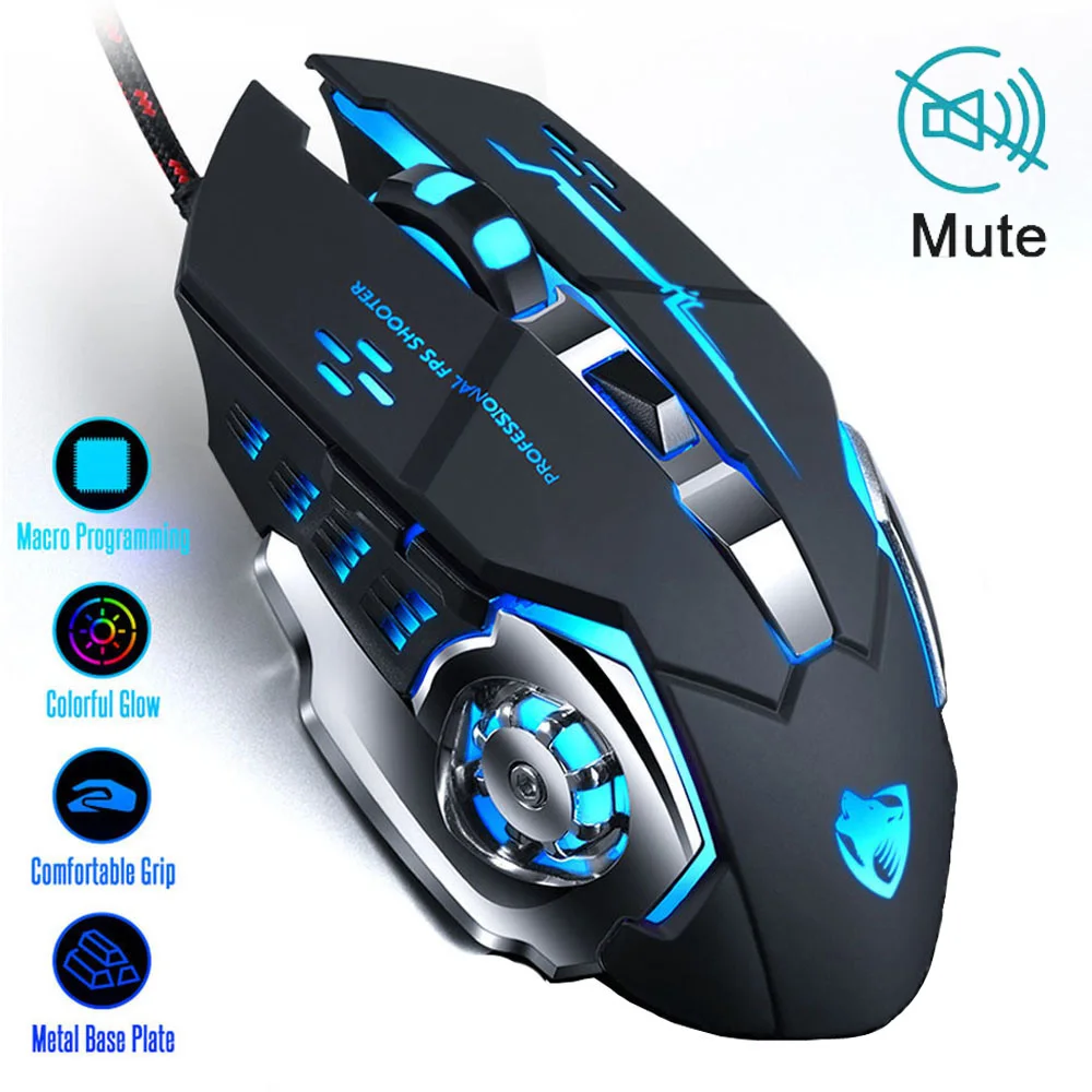 Professional Gaming Mouse 8D 3200DPI Adjustable Wired Optical LED Computer Gamer Game Mice USB Cable Silent Mouse for Laptop PC