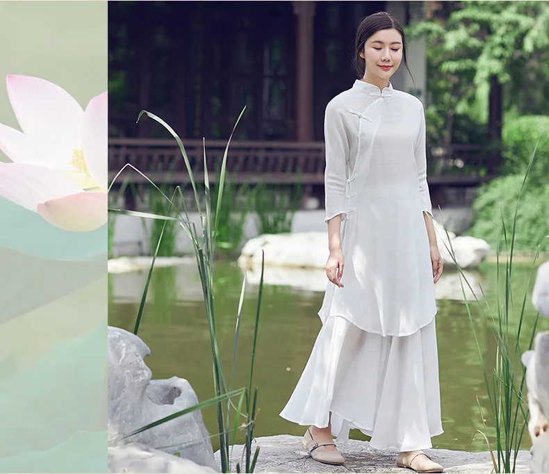 

Tang suit women's new Chinese style summer tea ceremony clothing modified hanfu retro qipao female wear women meditation costume