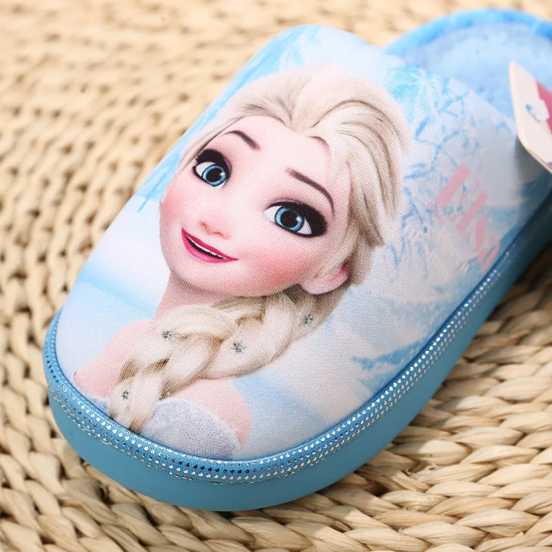 Тапочки для девочек с изображением Эльзы и Анны; обувь принцессы Снежной Королевы; теплая Домашняя обувь из плюша; детская зимняя обувь с объемным рисунком; От 1 до 4 лет для малышей