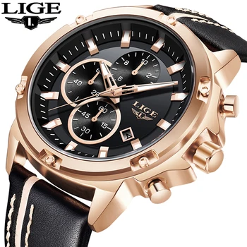 

LIGE Men's Watches Top Brand Luxury Sport Watch Man Leather Automatic date Quartz Watches Reloj Hombre 2018 Erkek Kol Saati
