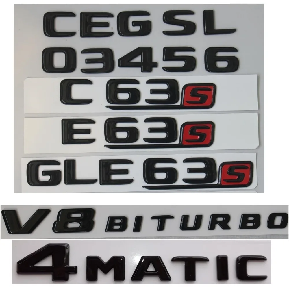 black S AMG Letters Trunk Emblem Badge Sticker for Mercedes Benz C63 W205 W212