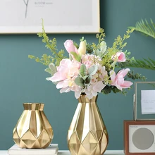 Роскошный светильник, Золотая керамическая ваза, украшения для дома, обеденный стол, креативная ваза для цветов