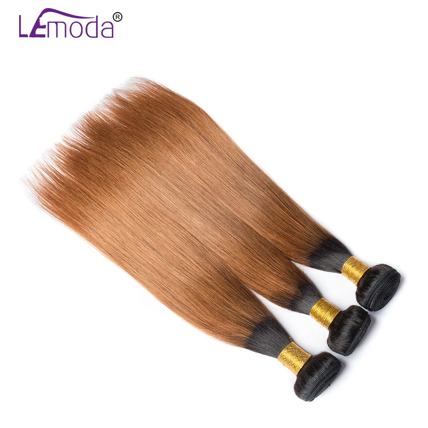 Brazilian Straight Hair Bundles with Frontal 3 Pcs Ombre Bundles with Closure 13x4 #1B30 LeModa Remy Human Hair Extensions (1)