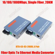 1 пара 20 км 10/100/1000 M Base-T до SX/LX одномодовый волоконно-оптический Ethernet медиа-конвертер волоконно-оптический перемычек RJ45 передатчик и приемник