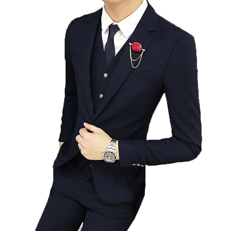 

Wedding Suits For Men Black Notched Collar Slim Fit 3 Pieces (Jacket +Vest+Pants) Custom Made Wedding Groom Prom Tuxedos Suits