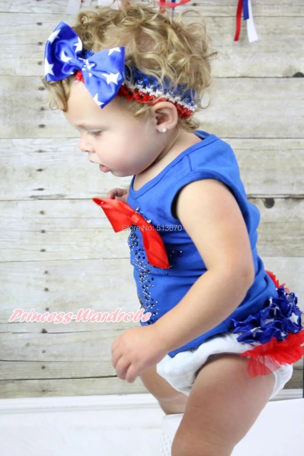 

Newborn Baby 4th July Rhinestone Star Blue Top USA Flag Ruffle Bloomer NB-12M MACT689