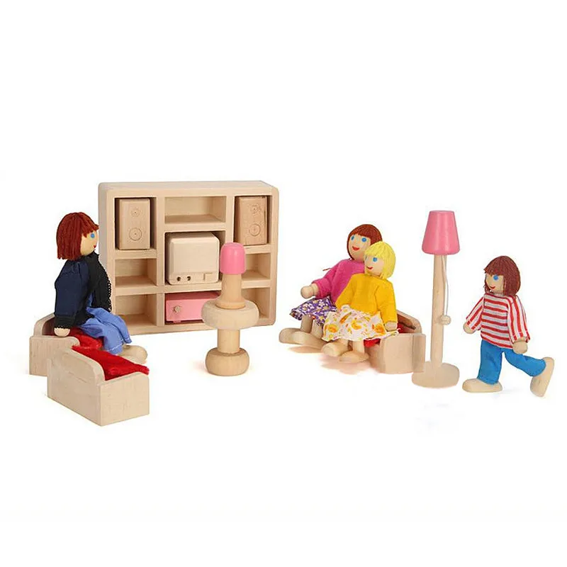 الأطفال مجموعة كاملة الخشب الوردي أثاث بيت الدمية لعب/أطفال الفتيات عيد ميلاد هدايا من خشبية الطعام غرفة لعبة