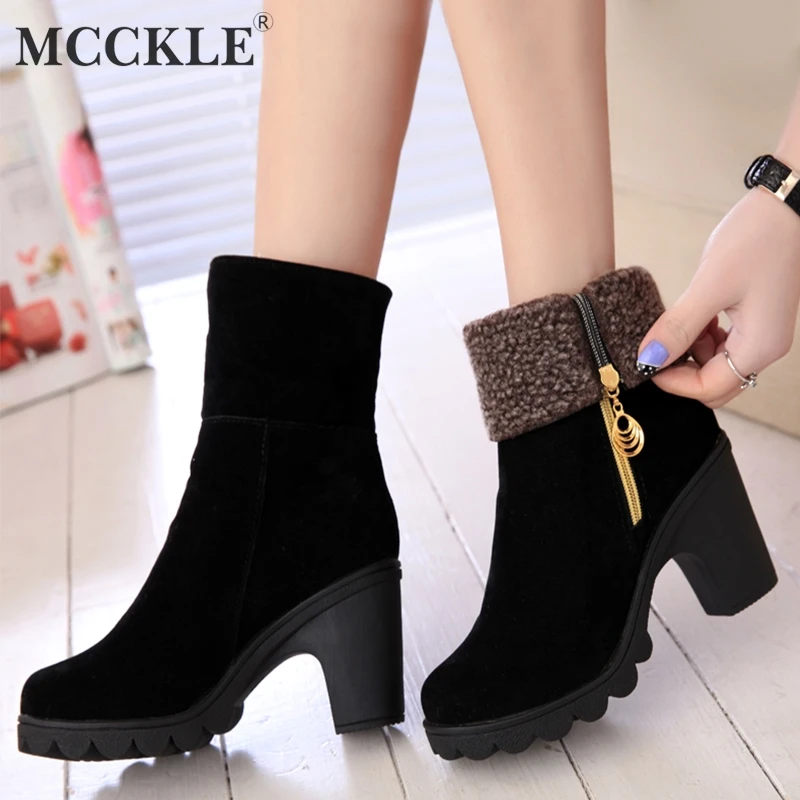 Mcckle Autumn Women Ankle Boots Female High Heel Shoes Flock Fashion Zipper Chunky Heels Short Botas For Ladies Casual Footwear Ankle Boots Aliexpress