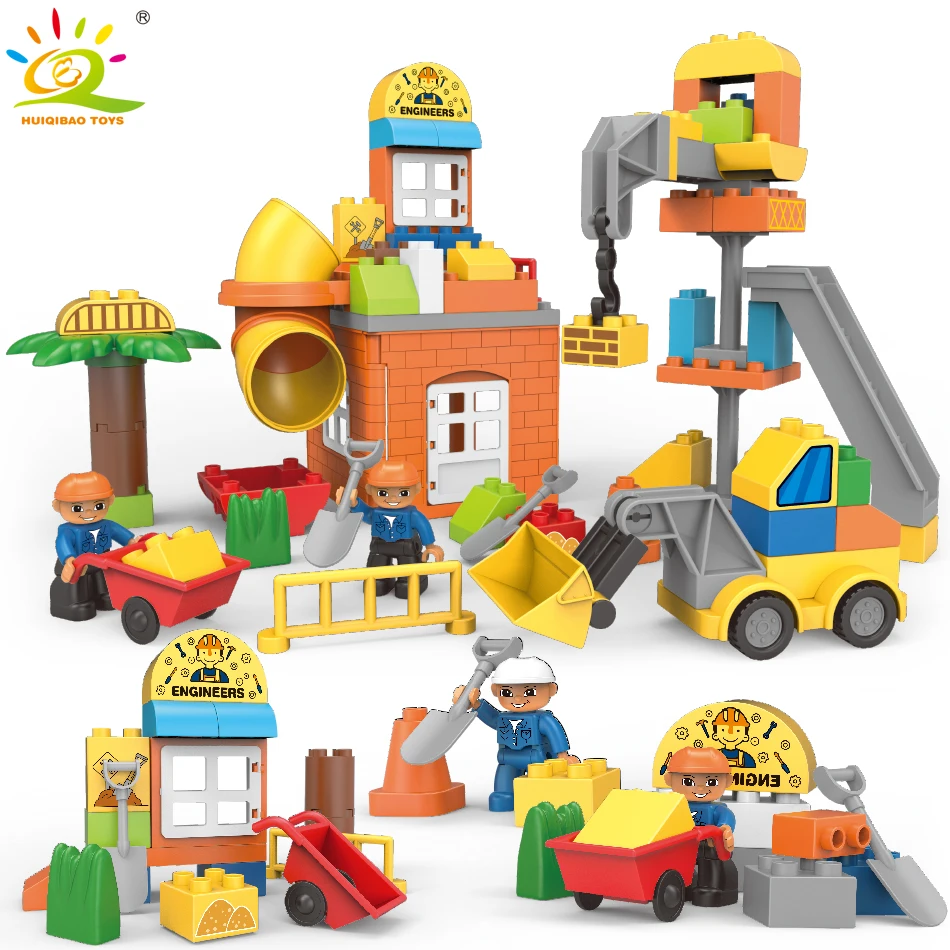 

HUIQIBAO TOYS 83pcs DIY Construction Big Building Blocks For Children Compatible Legoing Duploed Engineering Elevator Bricks set