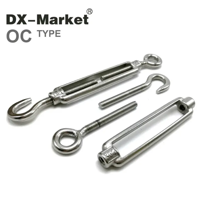 m10 turnbuckle, 2pcs ,304 stainless steel eye & hook turnbuckle