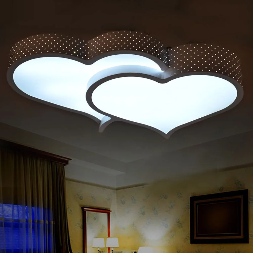 Современный светодиодный потолочный светильник с двумя сердечками для спальни, кабинет, белый акриловый панельный потолочный светильник, креативное потолочное освещение для гостиной