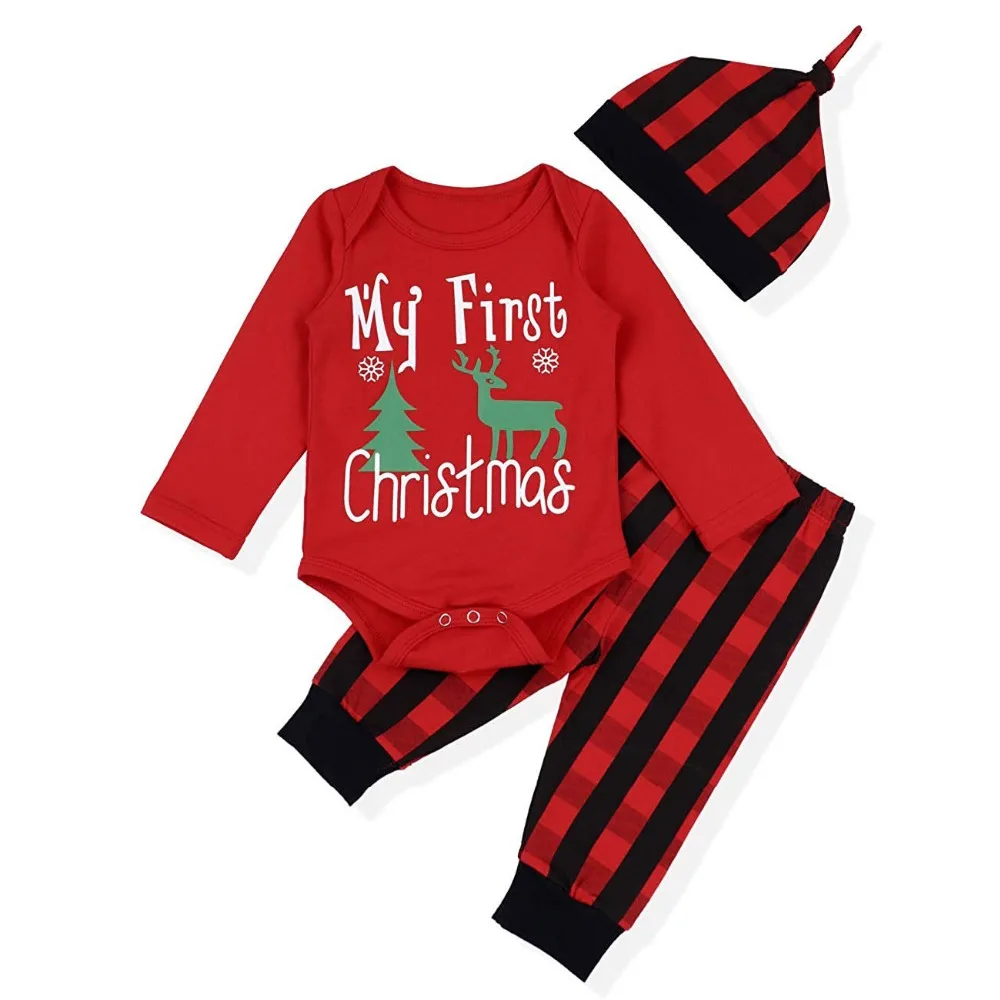 

Oklady Baby Christmas Outfit Newborn Boys My First Christmas Deer&Tree Print Top + Long Pants Clothes Sets