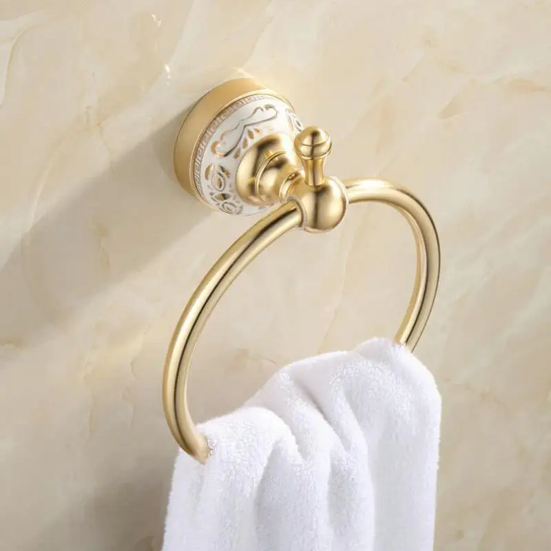 MAEBOW золотой алюминиевый набор для ванной комнаты полотенце полка, туалетный кронштейн для полотенец в ванную комнату набор - Цвет: Towel Ring