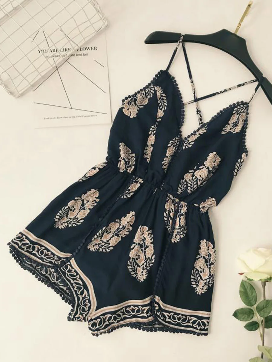 Пляж сексуальные комбинезон Повседневное спинки печати лоскутное фитнес