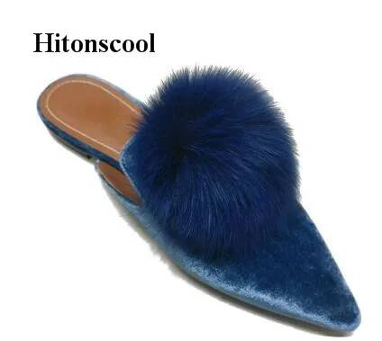 

2019 New Runway Women Slippers Summer Mules Shoes Velvet Designer Rabbit Hair Street Style Ladies Gladiator Sandals